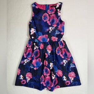 MISS BEHAVE GIRLS Sleeveless A Line Bold Floral Dress M 10 Chic Vibrant Tropical